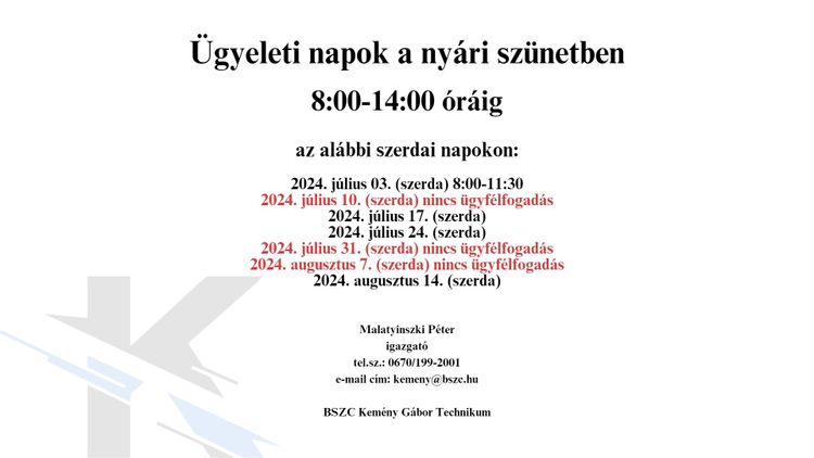 nyári ügyelet 2024